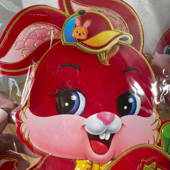 Chinese New Year Decorations Year of the Rabbit Cartoon Bunnies Red Lot 2 Easter - Picture 2 of 8